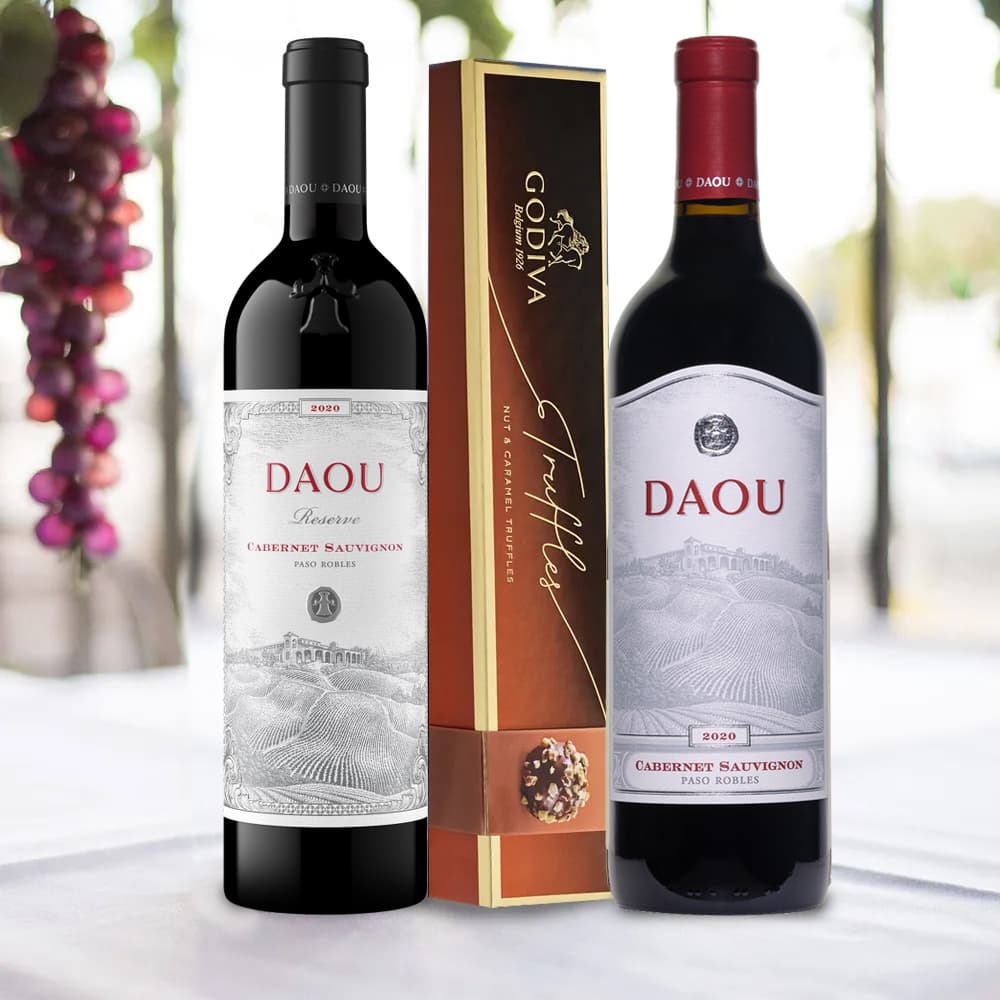 Daou 2 Bottle Wine Gift Set With Godiva Chocolates 