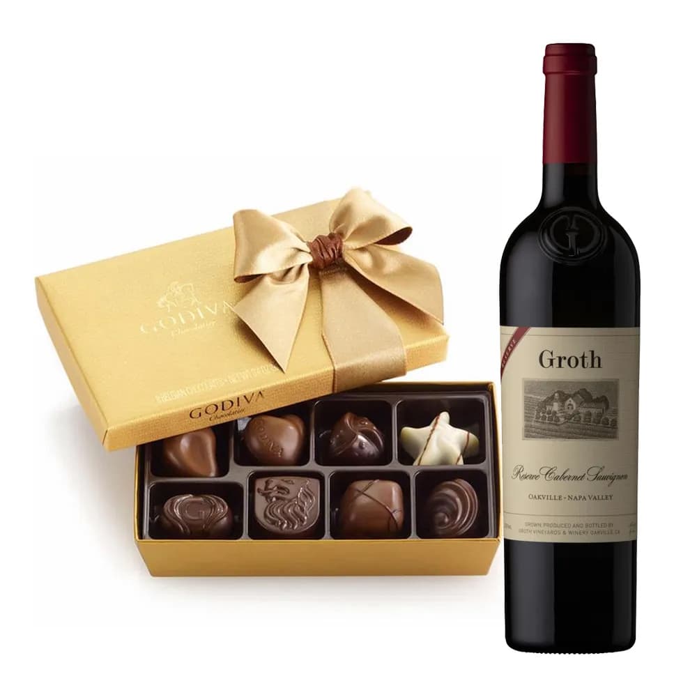 Groth Cabernet Sauvignon Red Wine and Godiva 8pc Gift Box — 2