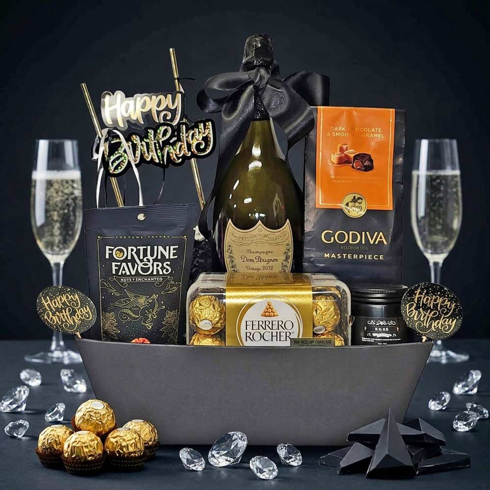 Dom Perignon Champagne with Birthday Gift Basket