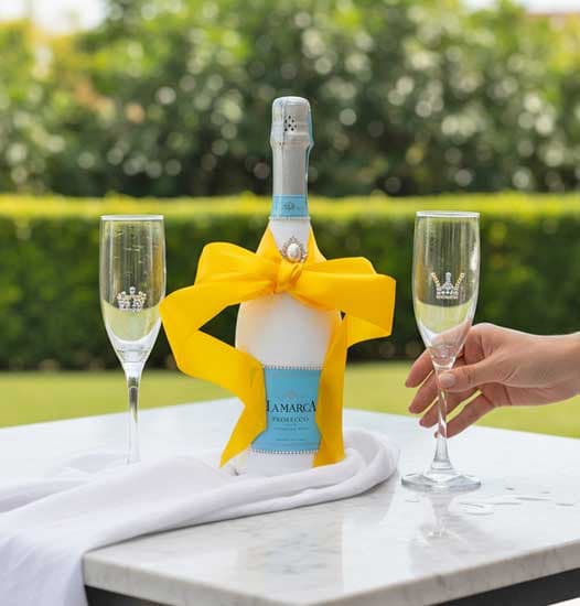 Hand Painted Sparkling Wine And Flutes Gift Set