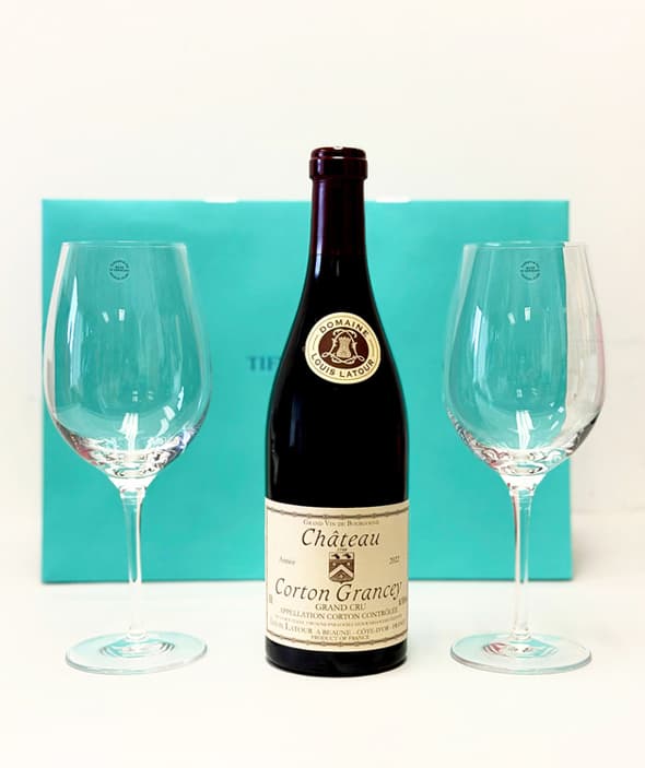 Château Corton Grancey and Tiffany Wine Glasses Gift Set