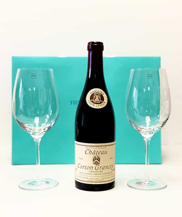 Château Corton Grancey and Tiffany Wine Glasses Gift Set