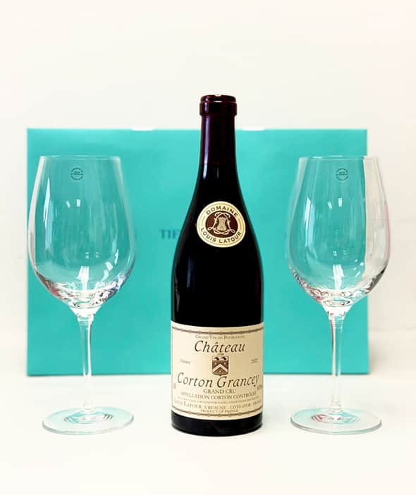 Château Corton Grancey and Tiffany Wine Glasses Gift Set