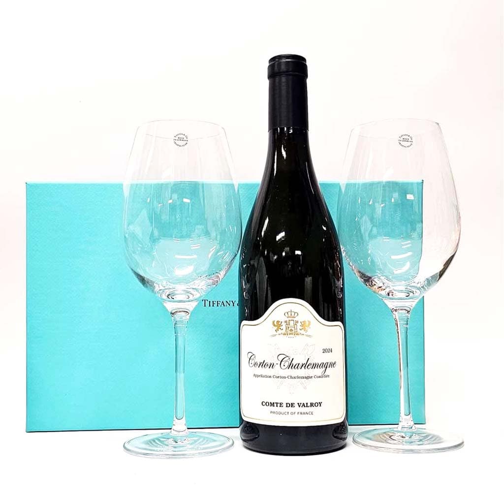 Corton Charlemagne Grand Cru White Wine and Tiffany & Co Wine Glasses Gift Set