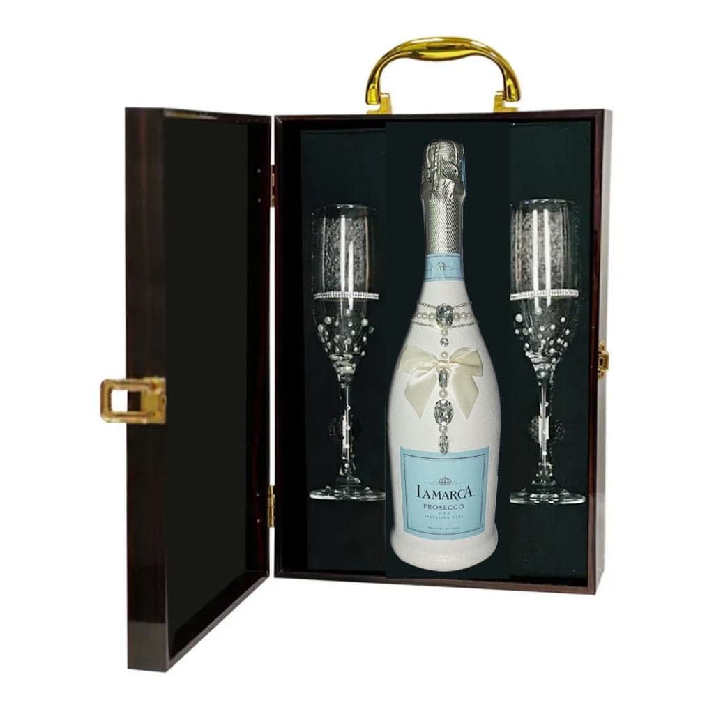 Crystal Decor Toasting Flutes and Sparkling Wine Gift