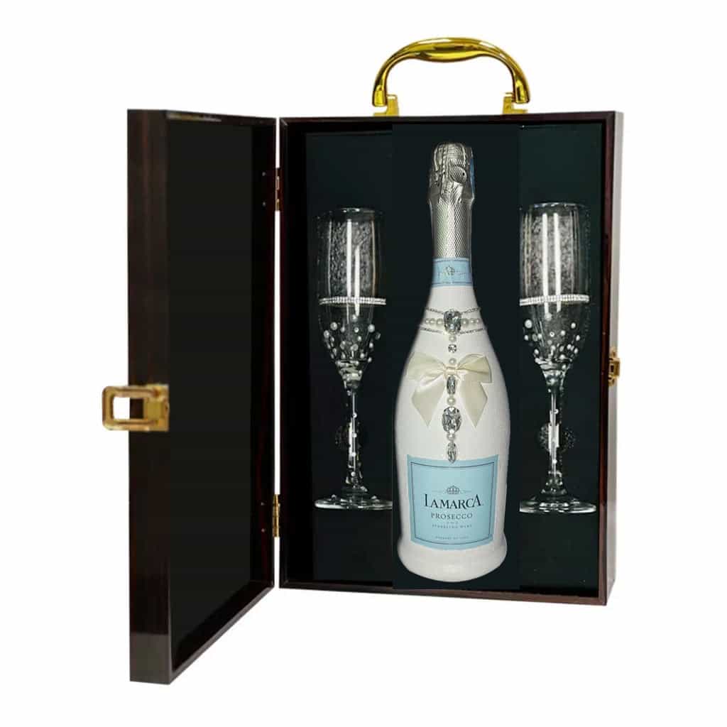 Crystal Decor Toasting Flutes and Sparkling Wine Gift