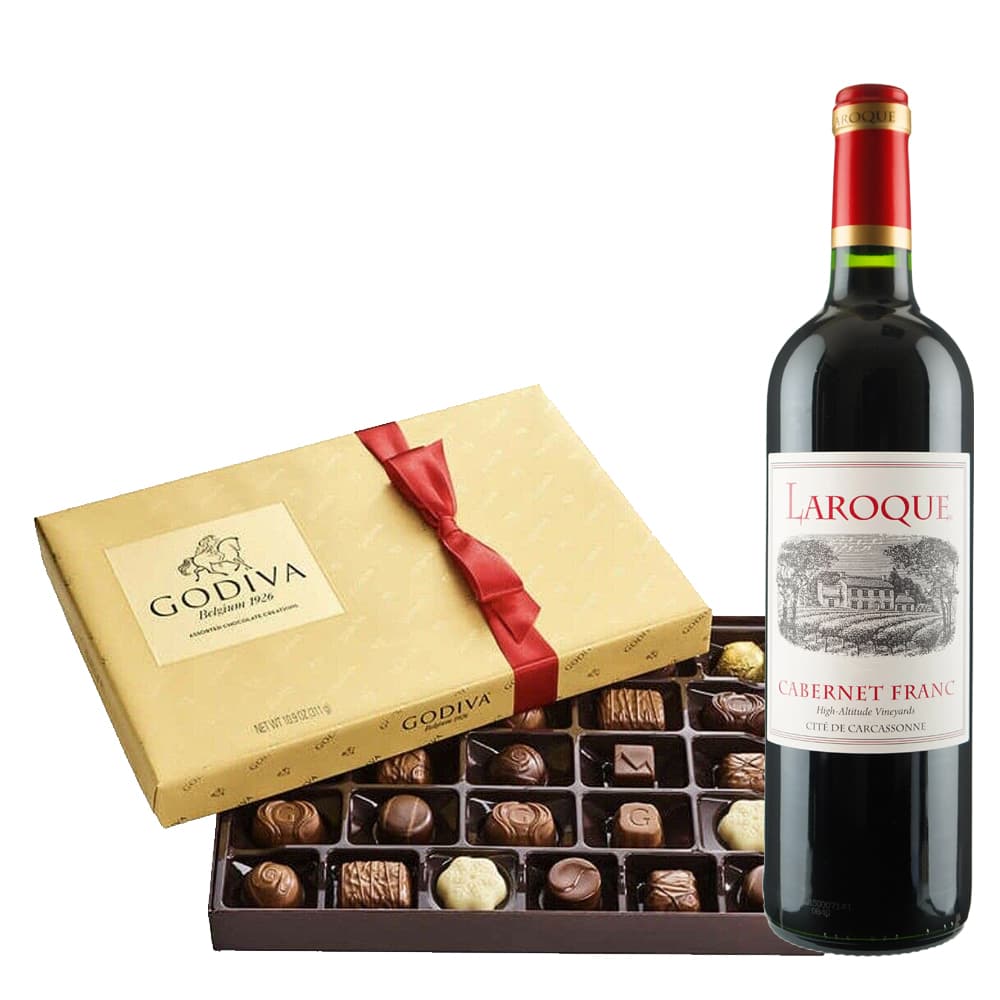 Domaine Laroque Cabernet Franc Wine & Godiva 26 PC Gift Set