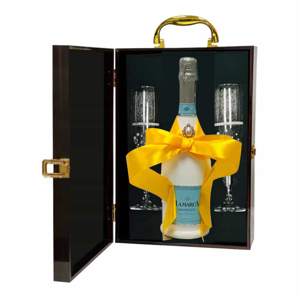 Hand Painted Sparkling Wine And Flutes Gift Set