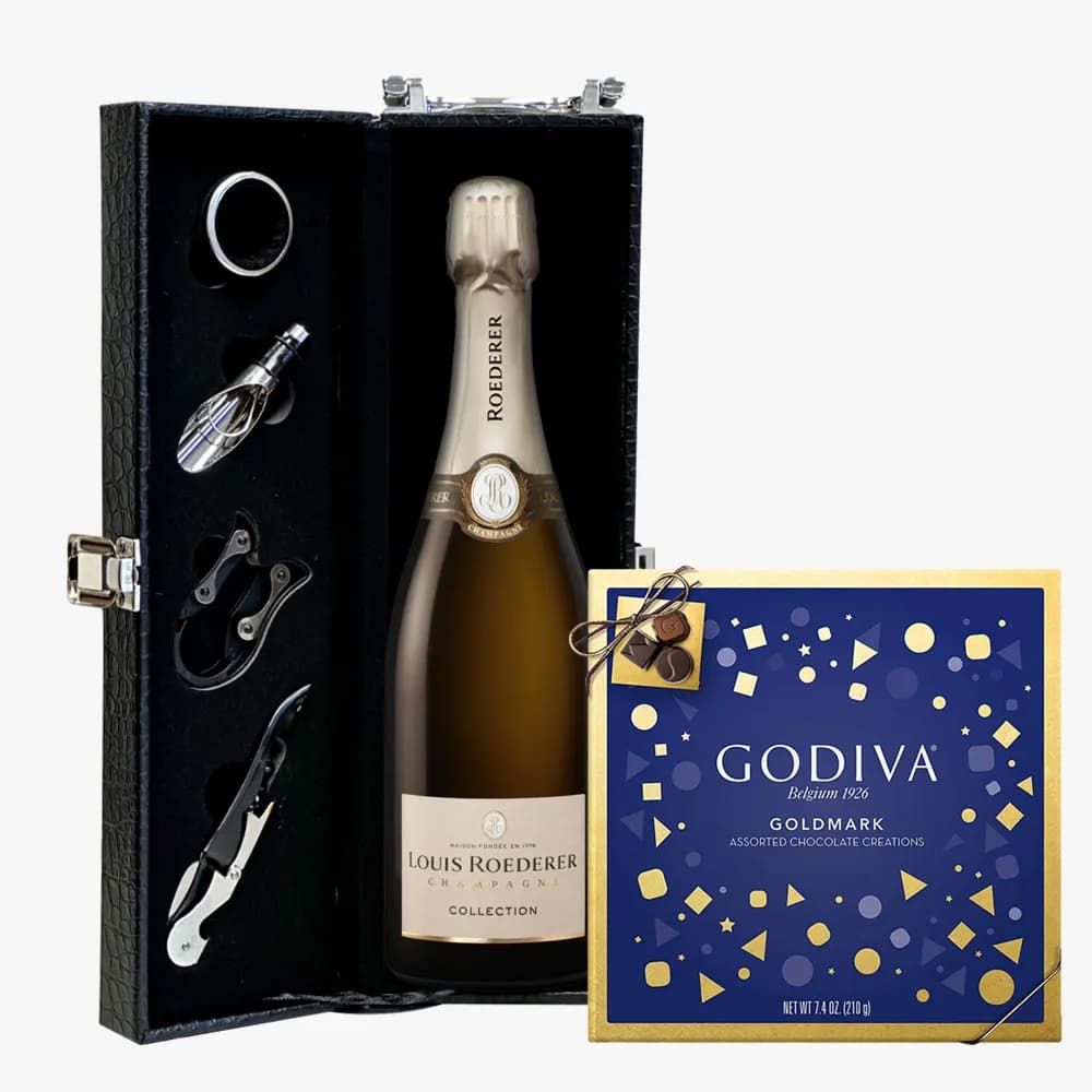 Louis Roederer Collection 245 Champagne And Godiva 9 Pc Chocolate Gift