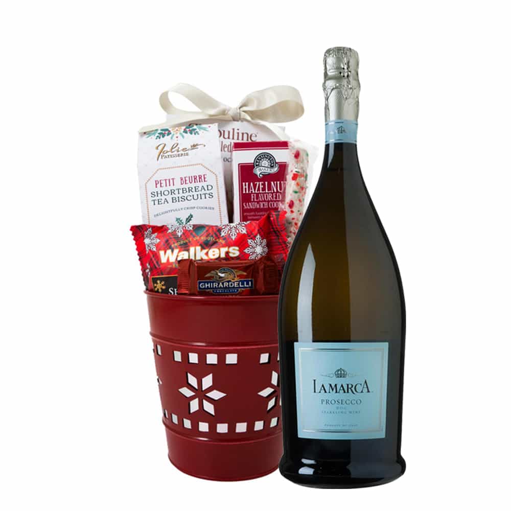 Metal Snowflake and La Marca Prosecco Gift Basket