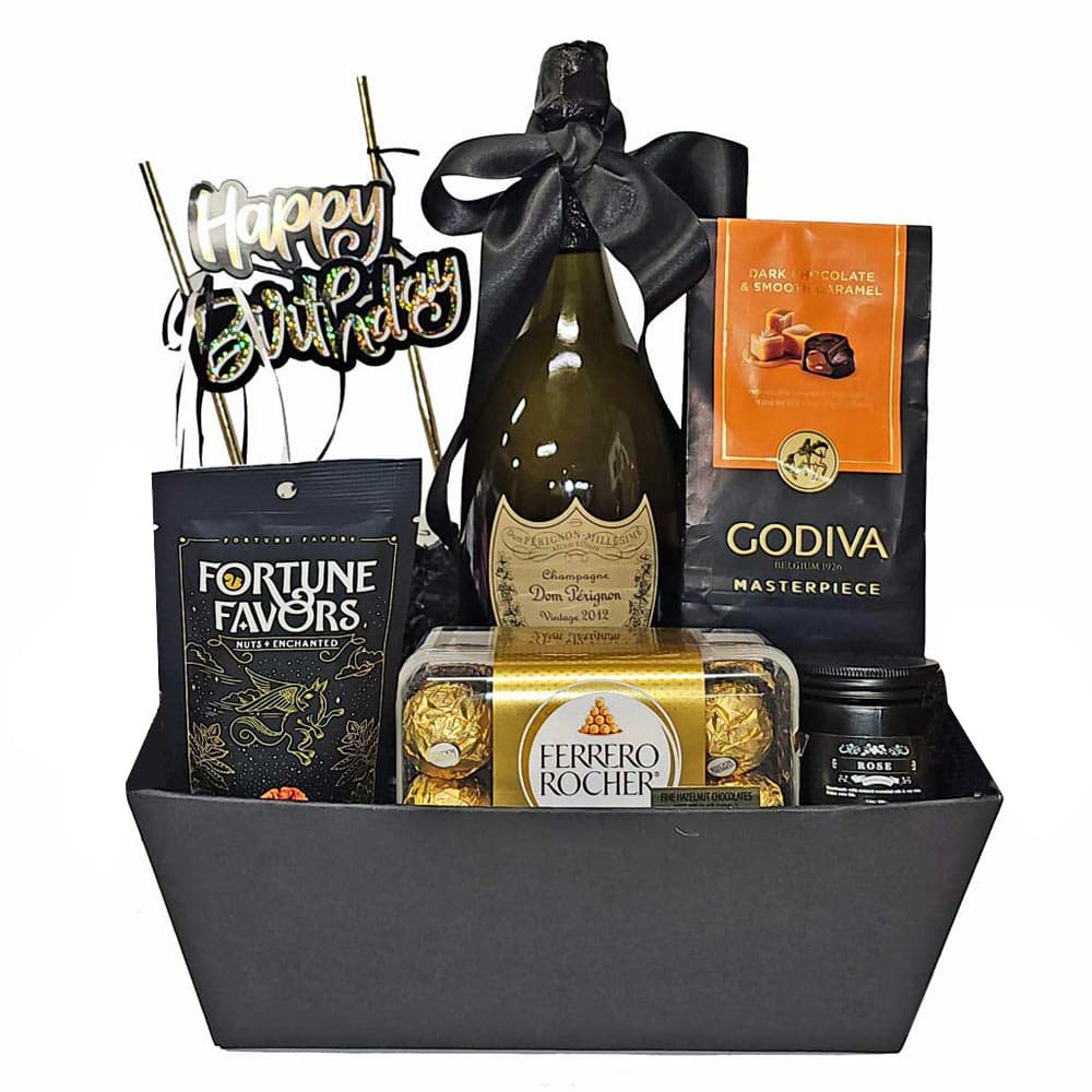 Dom Perignon Champagne with Birthday Gift Basket