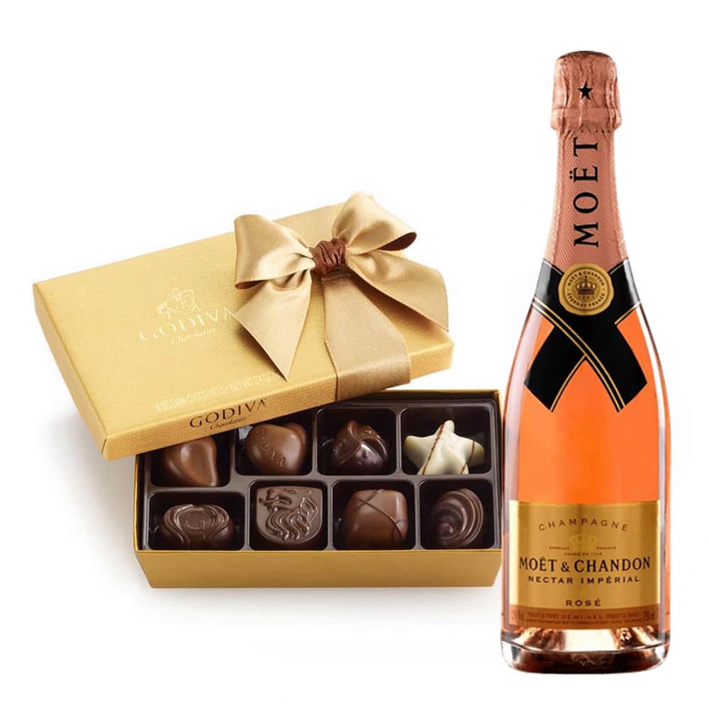 Moet & Chandon Nectar Impérial Rose and Godiva Gift Box