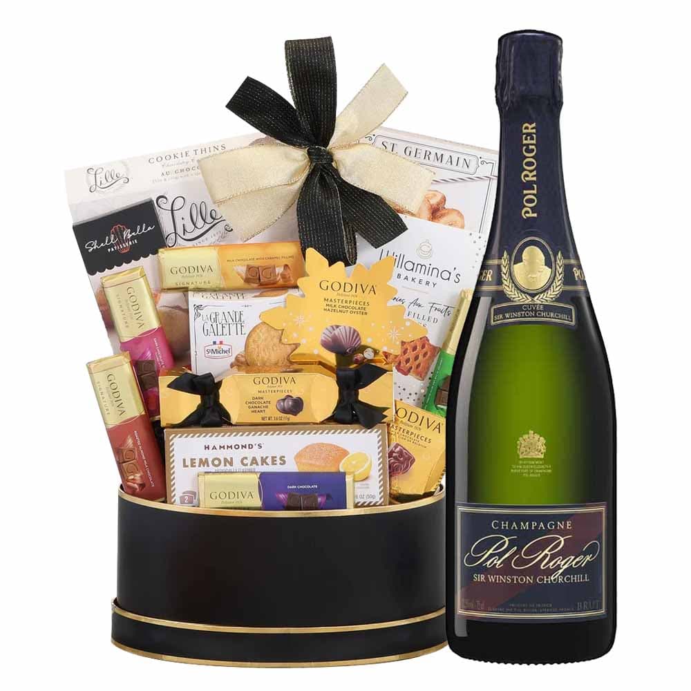 Pol Roger Cuvée Sir Winston Churchill And Godiva Black Gift Basket