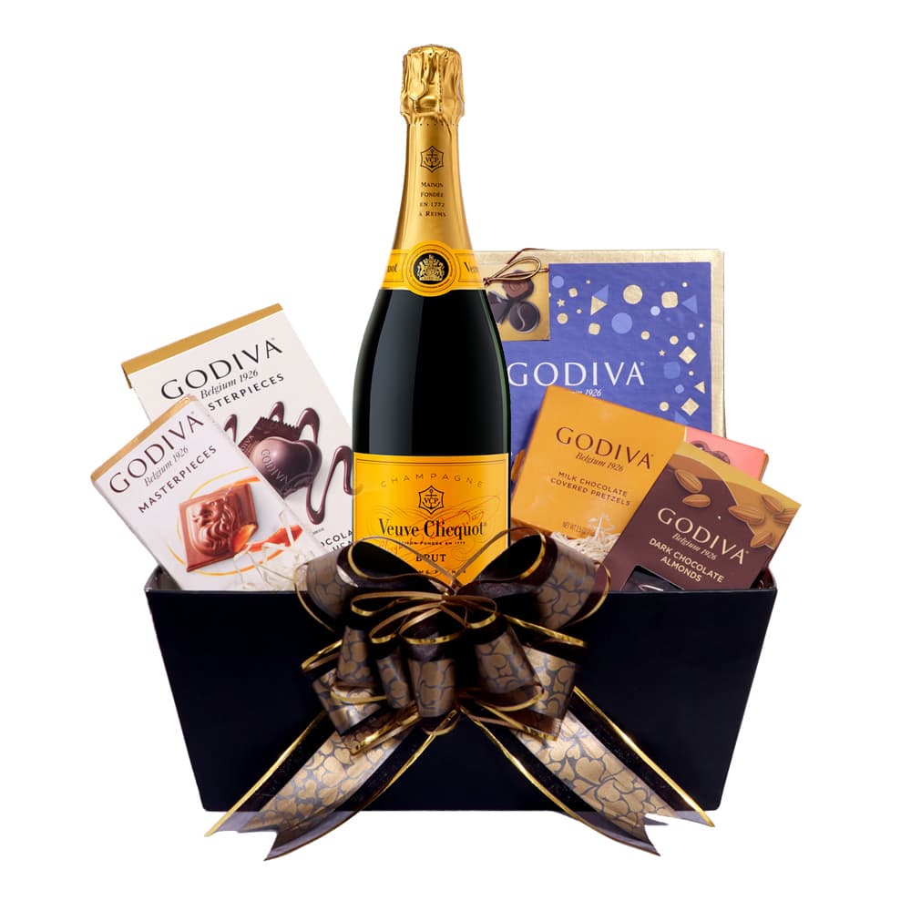 Veuve Clicquot Gift Basket With Assorted Godiva Chocolates