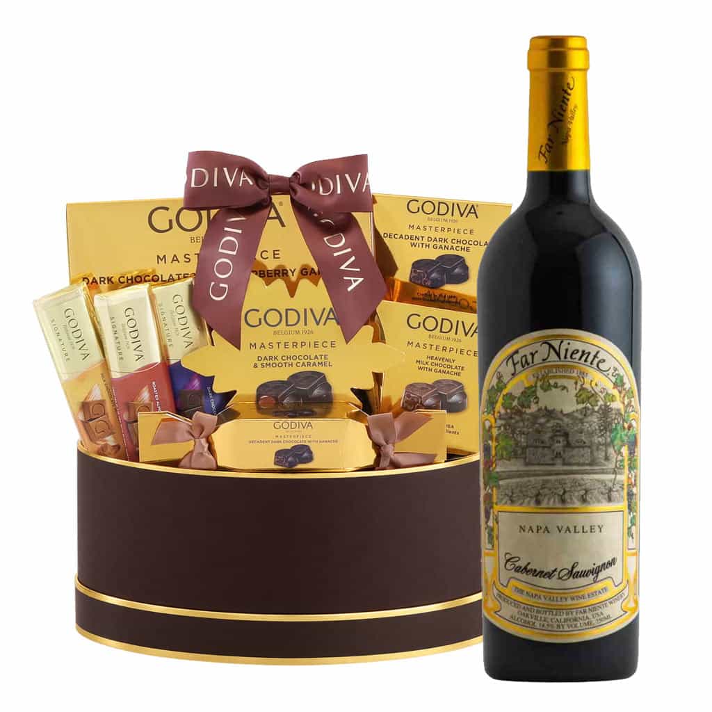 Far Niente Cabernet Wine And Godiva Black & Gold Celebration Gift Basket
