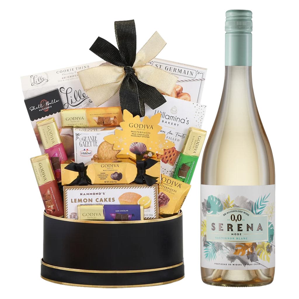 Serena Mode Sauvignon Blanc With Black & Gold Celebration Gift Basket