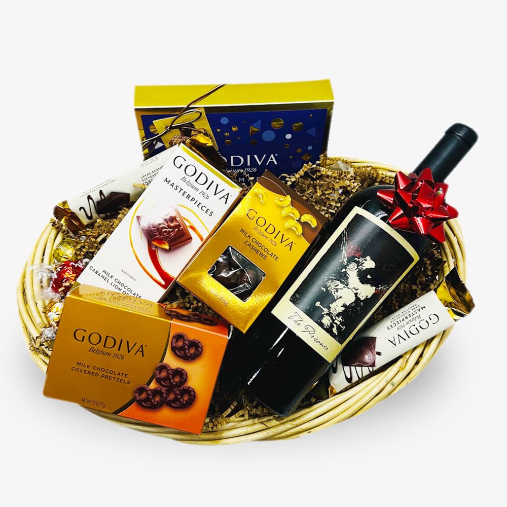 The Prisoner Red Blend Wine And Godiva Chocolates Gift Basket