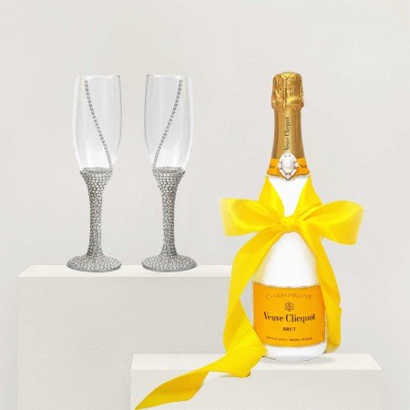 Veuve Clicquot Champagne And Crystal-Adorned Wedding Toast Flutes Gift Set