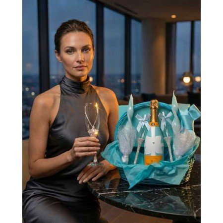 Veuve Clicquot Champagne And Tiffany Flutes Wedding Gift Basket