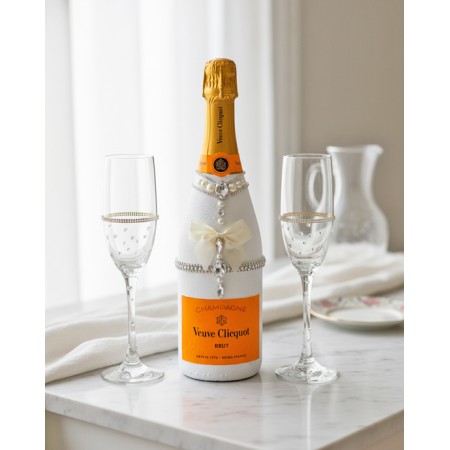 Hand-Painted Veuve Clicquot Champagne And Flutes Gift Set