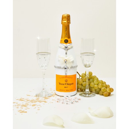 Hand-Painted Veuve Clicquot Champagne And Flutes Gift Set