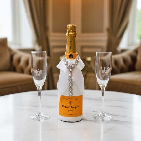 Tiffany Toasting Flutes & Veuve Clicquot Champagne Gift Set