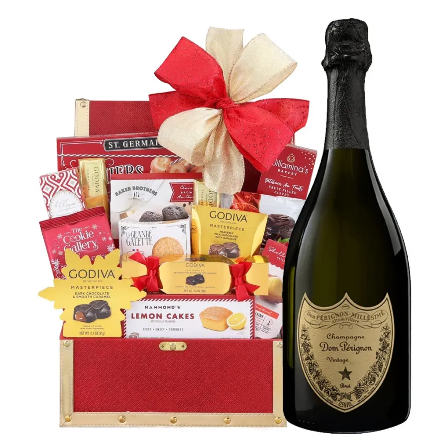 Dom Perignon Vintage Brut Champagne And Golden Gift Basket