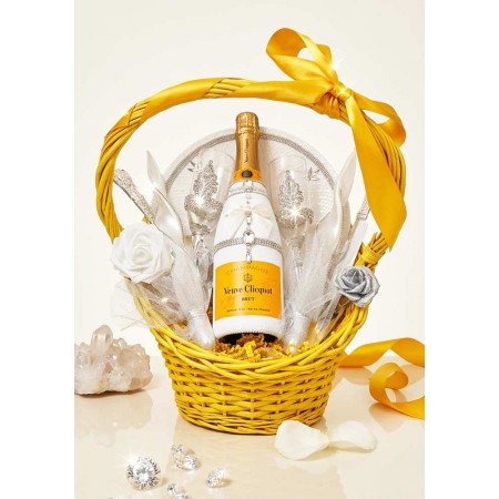 Luxurious Veuve Clicquot Wedding Gift Basket with Tableware Set