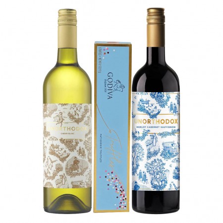 Unorthodox Red & White Kosher South African Wine and Godiva Gift Set Unorthodox Red & White Kosher South African Wine and Godiva Gift Set