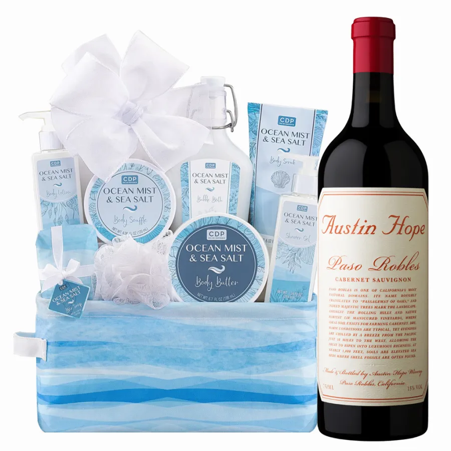 Austin Hope Cabernet Sauvignon And Ocean Mist Spa Gift Basket