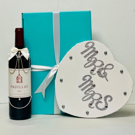 Pauillac Wine With Mr & Mrs Heart Table Sign And Tiffany Glasses Gift Set Pauillac Wine With Mr & Mrs Heart Table Sign And Tiffany Glasses Gift Set