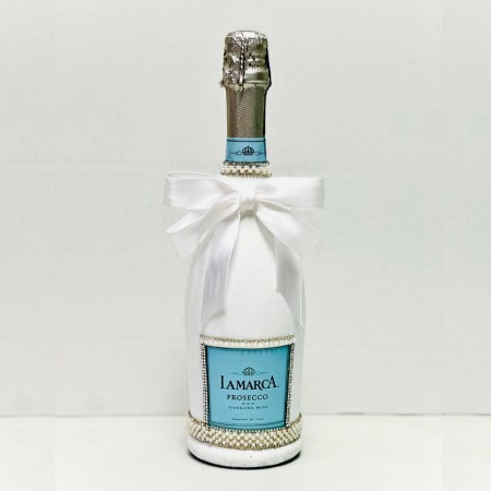 La Marca Prosecco And Flutes Adorned with Pearls & Ribbon La Marca Prosecco And Flutes Adorned with Pearls & Ribbon