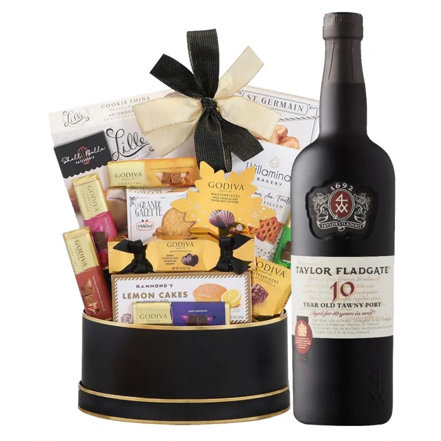 Taylor Fladgate 10 Year Old Tawny Port Wine and Food Gift Basket