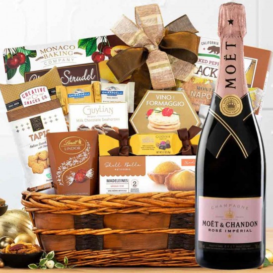 Bon Appetit Gourmet Gift Basket With Moet & Chandon Rose Champagne Bon Appetit Gourmet Gift Basket With Moet & Chandon Rose Champagne