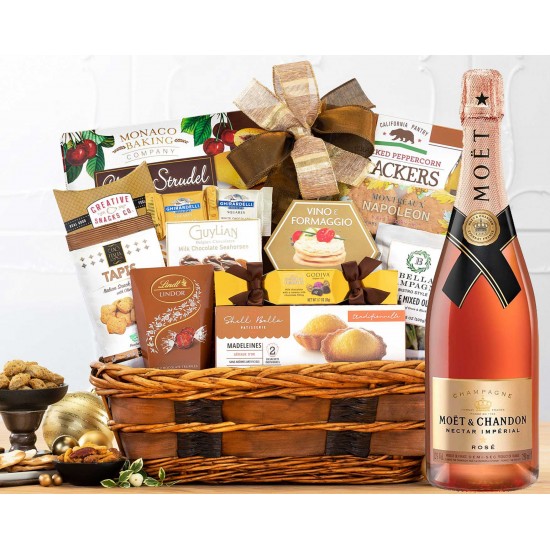 Bon Appetit Gourmet Gift Basket With Moet Chandon Nectar Imperial Rose Bon Appetit Gourmet Gift Basket With Moet Chandon Nectar Imperial Rose
