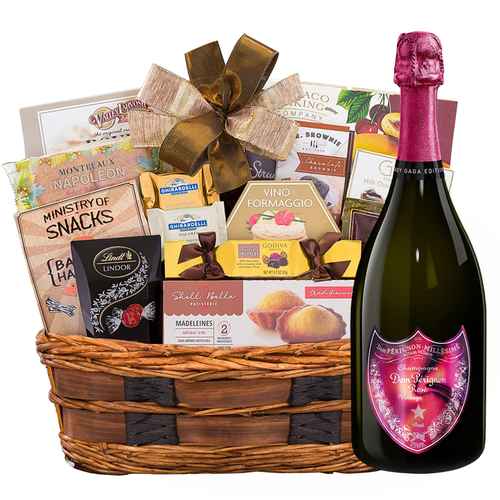 Dom Perignon Lady Gaga Rose Gift Basket Online Delivery Available