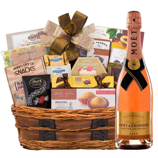 Bon Appetit Gourmet Gift Basket With Moet Chandon Nectar Imperial Rose