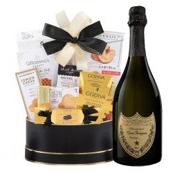 Dom Perignon Champagne And Godiva Black & Gold Celebration Gift Basket