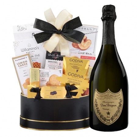 Dom Perignon And Godiva Black & Gold Celebration Gift Basket Dom Perignon And Godiva Black & Gold Celebration Gift Basket