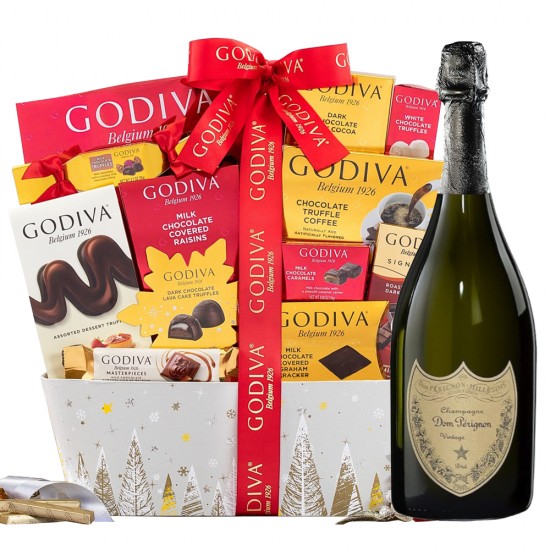 Dom Perignon Champagne Holiday Wishes Godiva Chocolate Gift Basket Dom Perignon Champagne Holiday Wishes Godiva Chocolate Gift Basket