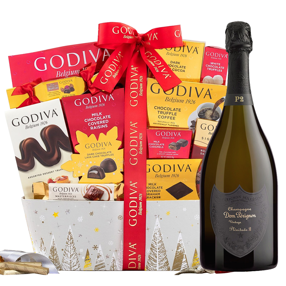 Dom Perignon Plenitude 2 (P2) & Godiva Chocolate Gift Basket