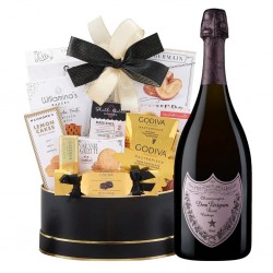 Dom Perignon Rose Champagne And Godiva Black & Gold Celebration Gift Basket