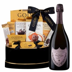 Dom Perignon Rose Champagne And Godiva Black & Gold Celebration Gift Basket