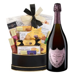 Dom Perignon Rose Champagne And Godiva Black & Gold Celebration Gift Basket