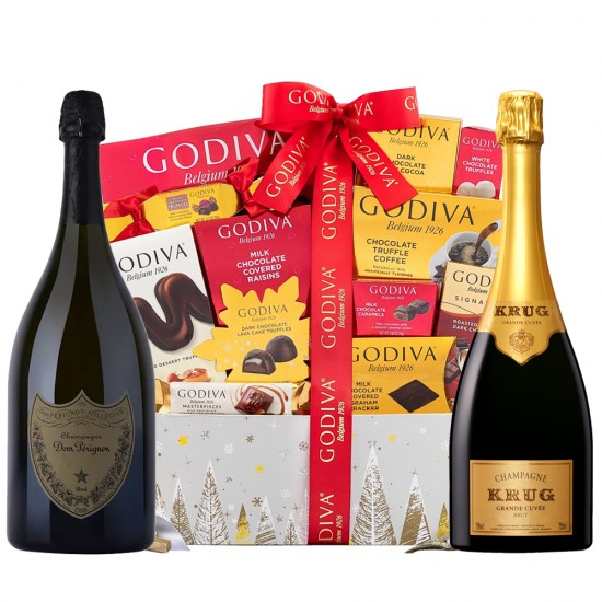 Dom Perignon, Krug Champagne and Godiva Gift Basket Dom Perignon, Krug Champagne and Godiva Gift Basket