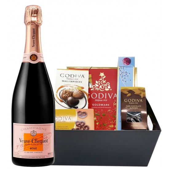 Veuve Clicquot Rose & Assorted Godiva Chocolates Gift Basket Veuve Clicquot Rose & Assorted Godiva Chocolates Gift Basket
