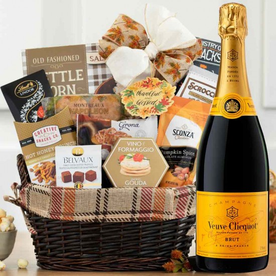 Happy Thanksgiving Gourmet Gift Basket With Veuve Clicquot Happy Thanksgiving Gourmet Gift Basket With Veuve Clicquot