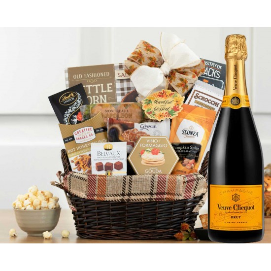 Happy Thanksgiving Gourmet Gift Basket With Veuve Clicquot