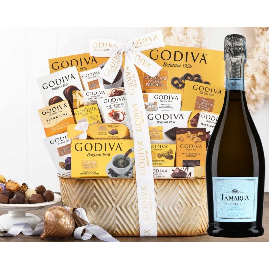 Godiva Chocolate Holiday Wishes Gift Basket With Lamarca Prosecco Godiva Chocolate Holiday Wishes Gift Basket With Lamarca Prosecco