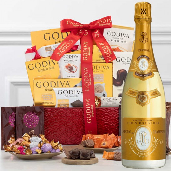 Louis Roederer Cristal Champagne With Godiva Chocolates Basket Louis Roederer Cristal Champagne With Godiva Chocolates Basket